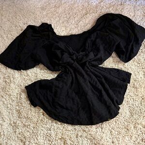 SHEIN Black Puff-Sleeve Flowy Blouse